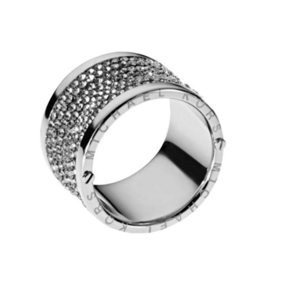 NWT Michael Kors Pave Gunmetal Silver Barrel Ring - Picture 1 of 2